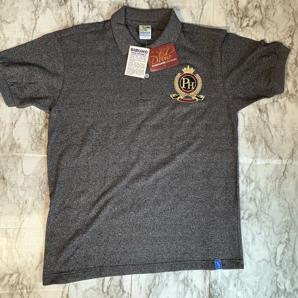 DIBUHO All Philippine Sportswear sz large gray polo short sleeve embroidered